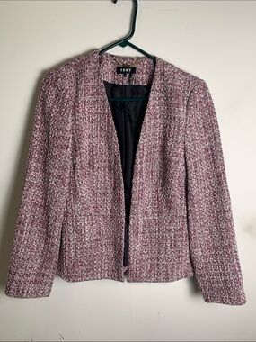 DKNY Pink Tweed Open-Front Blazer